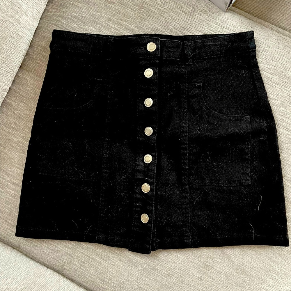 Black denim skirt